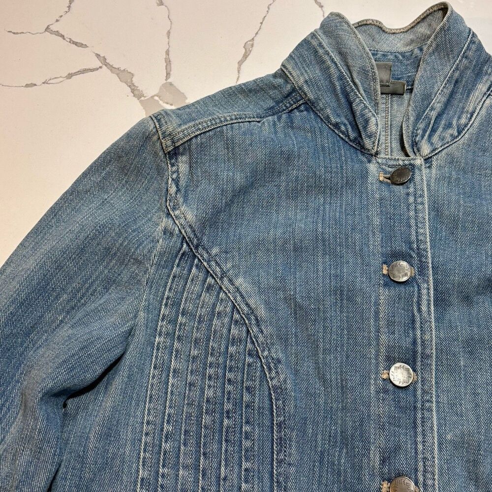 J. JILL VINTAGE Button Down Two Pocket Pleated Classic Blue DENIM JACKET Size M - Picture 6 of 16